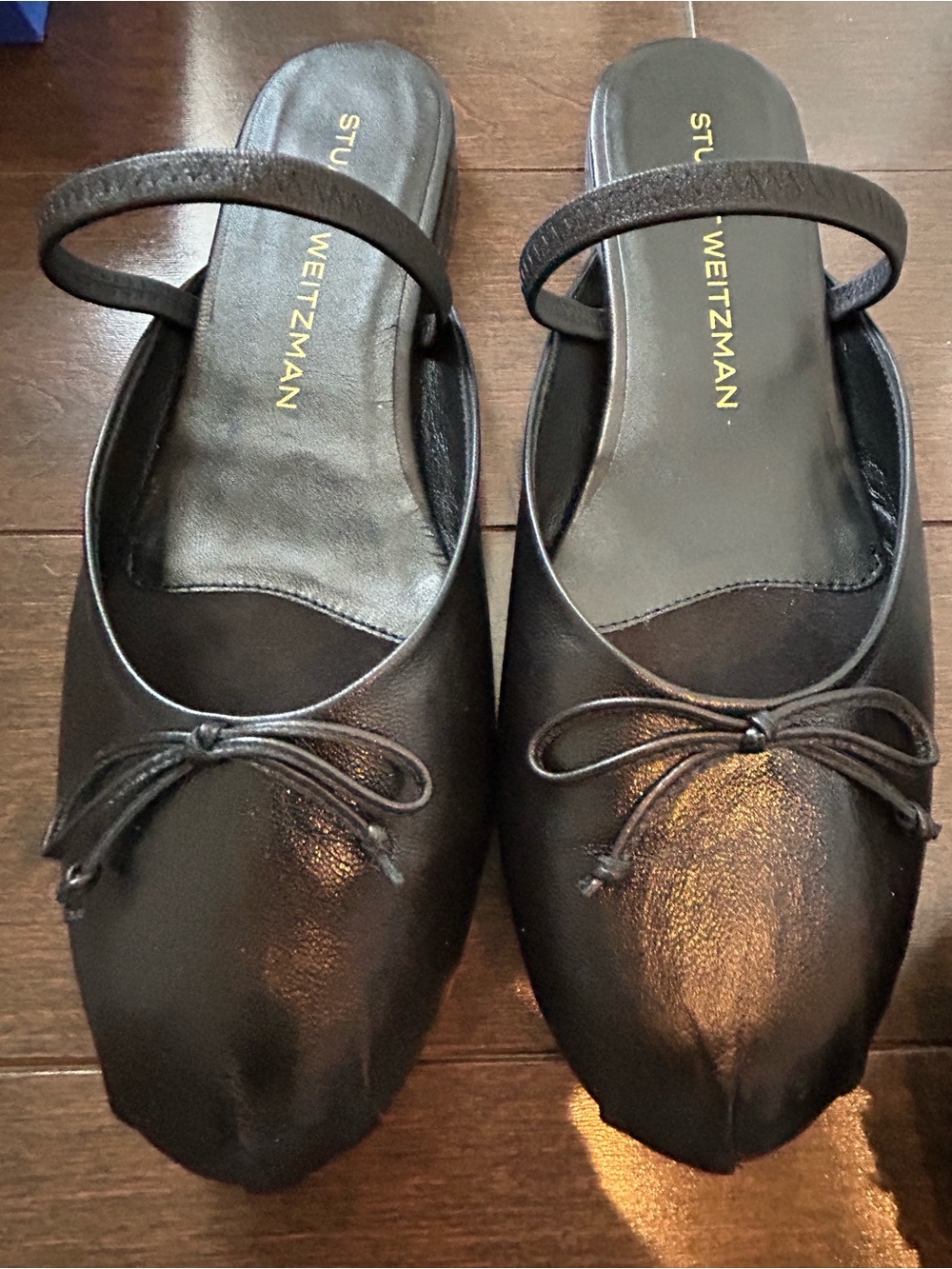 Stuart Weitzman Black Leather Prima Bow Ballet Mules - New with box - Picture 10 of 13